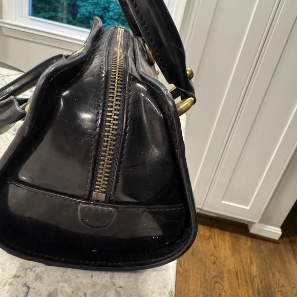 Tiffany & Fred Paris Patent Leather Top-Handle Tote Women's Black Handbag Scuffs - Picture 9 of 15